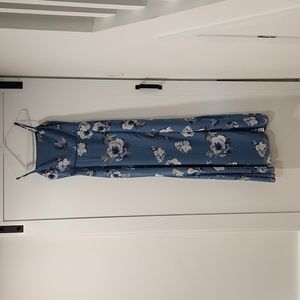 Medium Lulus Feeling Elegant Slate Blue Floral Print Lace-Up Slit Maxi Dress